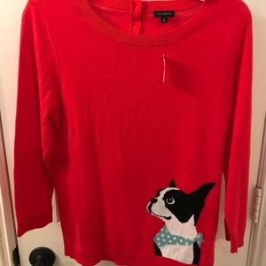 RED TALBOTS SWEATER W BOSTON TERRIER NEVER WORN
